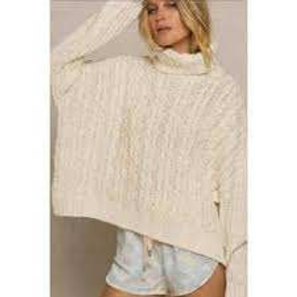POL Women Cream Sweater Cable Knit Oversized Cottagecore Boho Scandi Minimalist